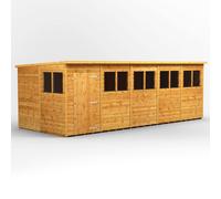 Powersheds Pent Roof Single Door Garden Shed 20ft x 8ft - Golden Brown