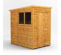 Powersheds Pent Roof Single Door Garden Shed 4ft x 6ft - Golden Brown