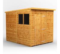Powersheds Pent Roof Single Door Garden Shed 6ft x 8ft, Golden Brown Timber