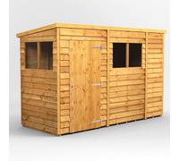 Powersheds Pent Roof Single Door Overlap Garden Shed 10ft x 4ft, Golden Brown Timber, Rustic Cladding
