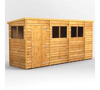 Powersheds Pent Roof Single Door Overlap Garden Shed 14ft x 4ft - Golden Brown