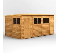 Powersheds Pent Roof Single Door Overlap Garden Shed 14ft x 8ft - Golden Brown