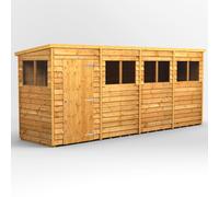 Powersheds Pent Roof Single Door Overlap Garden Shed 16ft x 4ft - Golden Brown