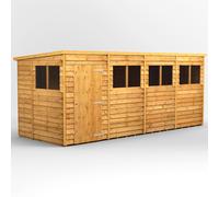 16X6 Power Overlap Pent Shed, Brown