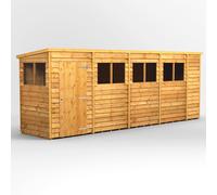 Powersheds Pent Roof Single Door Overlap Garden Shed 18ft x 4ft, Golden Brown Timber, Rustic Cladding