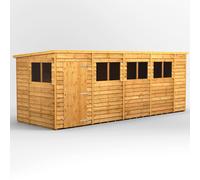 Powersheds Pent Roof Single Door Overlap Garden Shed 18ft x 6ft, Golden Brown Timber, Rustic Cladding