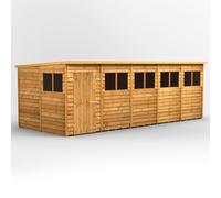 Powersheds Pent Roof Single Door Overlap Garden Shed 20ft x 8ft, Golden Brown Timber