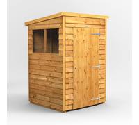 Powersheds Pent Roof Single Door Overlap Garden Shed 4ft x 4ft - Golden Brown