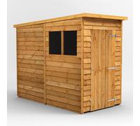 Powersheds Pent Roof Single Door Overlap Garden Shed 4ft x 8ft, Golden Brown Timber