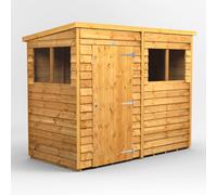Powersheds Pent Roof Single Door Overlap Garden Shed 8ft x 4ft - Golden Brown