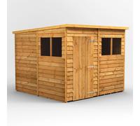 Powersheds Pent Roof Single Door Overlap Garden Shed 8ft x 8ft, Golden Brown Timber