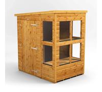 Powersheds Pent Roof Single Door Potting Shed 4ft x 6ft - Golden Brown