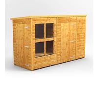 Powersheds Pent Roof Single Door Potting Shed Combi 10ft x 4ft with 6ft Side Store - Golden Brown
