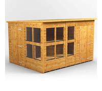 10X8 Power Pent Potting Shed Combi Including 4Ft Side Store, Brown