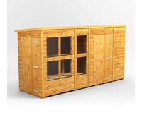 12X4 Power Pent Potting Shed Combi Including 6Ft Side Store, Brown