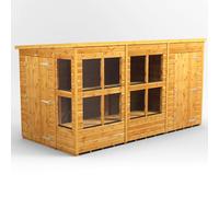 Powersheds Pent Roof Single Door Potting Shed Combi 12ft x 6ft with 4ft Side Store - Golden Brown