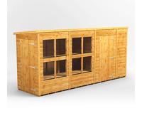 Power Pent Roof Potting Shed Combi 14'x4' with 6' Side Store - Golden Brown