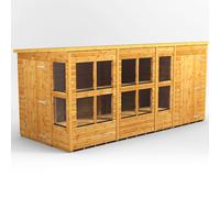 14X6 Power Pent Potting Shed Combi Including 4Ft Side Store, Brown