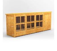 16X4 Power Pent Potting Shed Combi Including 4Ft Side Store, Brown