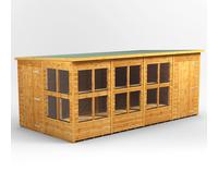 16X8 Power Pent Potting Shed Combi Including 4Ft Side Store, Brown