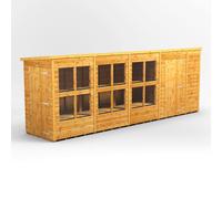 18X4 Power Pent Potting Shed Combi Including 6Ft Side Store, Brown