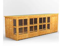 Power Pent Roof Potting Shed Combi 18'x6' with 4' Side Store - Golden Brown