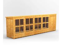 Powersheds Pent Roof Single Door Potting Shed Combi 20ft x 4ft with 4ft Side Store - Golden Brown