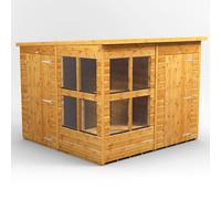 8X8 Power Pent Potting Shed Combi Including 4Ft Side Store, Brown