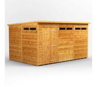 Powersheds Pent Roof Single Door Security Shed, 12ft x 8ft, Golden Brown Timber