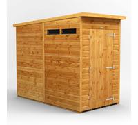 Powersheds Pent Roof Single Door Security Shed 4ft x 8ft, Golden Brown Timber