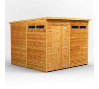 Powersheds Pent Roof Single Door Security Shed 8ft x 8ft, Golden Brown Timber