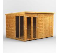 10X8 Power Pent Summerhouse Combi Including 4Ft Side Store, Brown