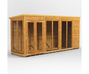 Powersheds Pent Roof Summerhouse 14' x 4', Golden Brown Timber Shiplap Tongue & Groove