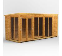 Powersheds Pent Roof Summerhouse 14' x 6', Golden Brown Timber Shiplap Tongue & Groove