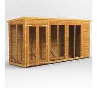 Powersheds Pent Roof Summerhouse 14' x 4', Golden Brown Timber Shiplap Tongue & Groove