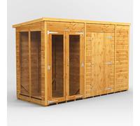10X4 Powersheds Pent Summerhouse Combi Including 6Ft Side Store, Brown