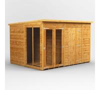 10X8 Power Pent Summerhouse Combi Including 6Ft Side Store, Brown