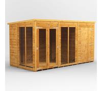 12X6 Power Pent Summerhouse Combi Including 4Ft Side Store, Brown