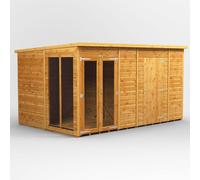 12X8 Power Pent Summerhouse Combi Including 6Ft Side Store, Brown