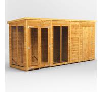 14X4 Power Pent Summerhouse Combi Including 4Ft Side Store, Brown
