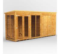 Power Pent Roof Summerhouse Combi 14'x4' with 6' Side Store - Golden Brown