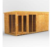 Power Pent Roof Summerhouse Combi 14'x6' with 6' Side Store - Golden Brown