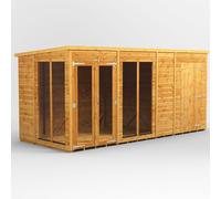 14X6 Power Pent Summerhouse Combi Including 4Ft Side Store, Brown