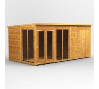 14X8 Power Pent Summerhouse Combi Including 4Ft Side Store, Brown