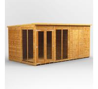 14X8 Power Pent Summerhouse Combi Including 6Ft Side Store, Brown