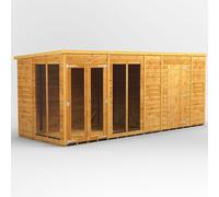 16X6 Powersheds Pent Summerhouse Combi Including 6Ft Side Store, Brown