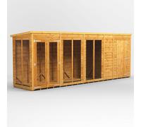 18X4 Powersheds Pent Summerhouse Combi Including 4Ft Side Store, Brown