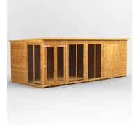 Power Pent Roof Summerhouse Combi 18'x8' with 6' Side Store - Golden Brown