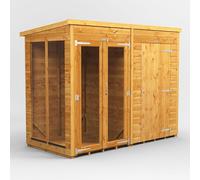 8X4 Power Pent Summerhouse Combi Including 4Ft Side Store, Brown