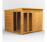 8X8 Power Pent Summerhouse Combi Including 4Ft Side Store, Brown